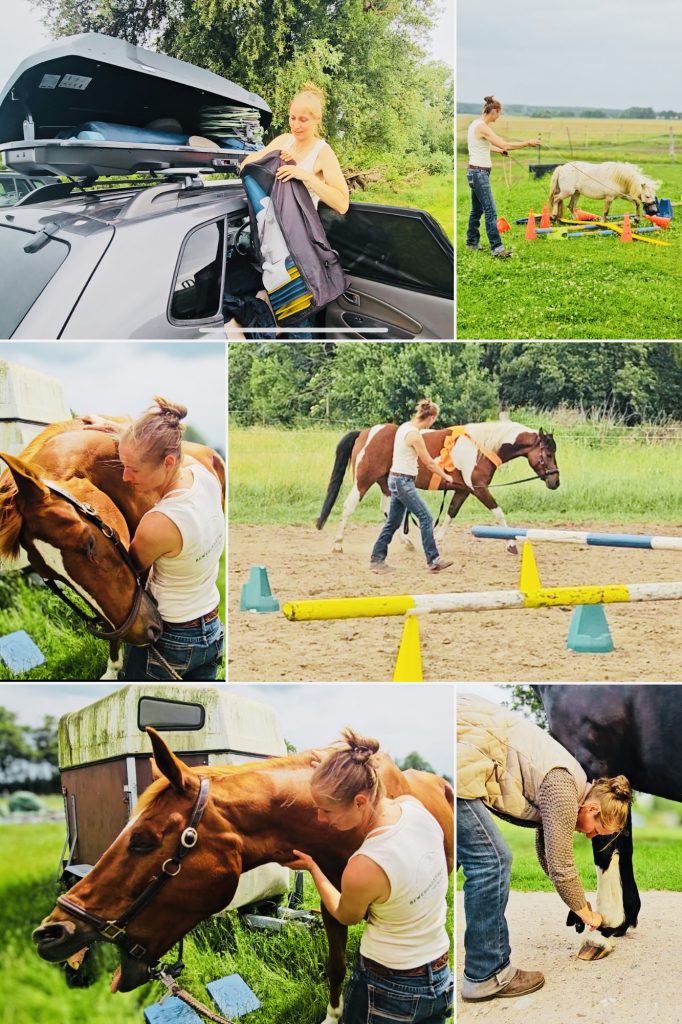 Impressionen vom mobilen Training, Koordinationsarbeit mit Pferden und den behandelnden Therapien von jung bis alt